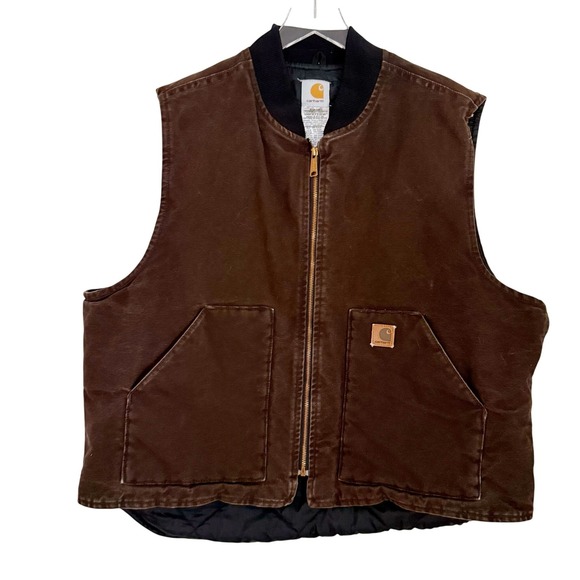 Vintage 2XL Carhartt Mens Brown Insulated Work Vest - Picture 10 of 10